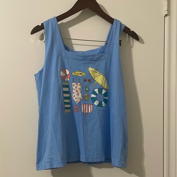 Fresh Produce Blue Tank Top with Beach Graphics Size L - Picture 1 of 6
